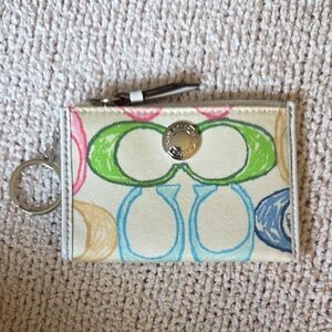 Coach Cream and Green Retro Geometric Wallet Coinpurse Keychain